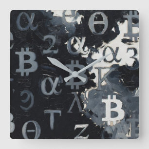 Symbols of Bitcoin (Style: 11) Square Wall Clock