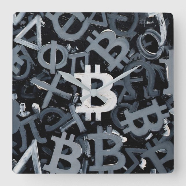 Symbols of Bitcoin (Style: 3) Square Wall Clock (Front)