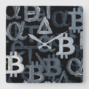 Symbols of Bitcoin (Style: 6) Square Wall Clock