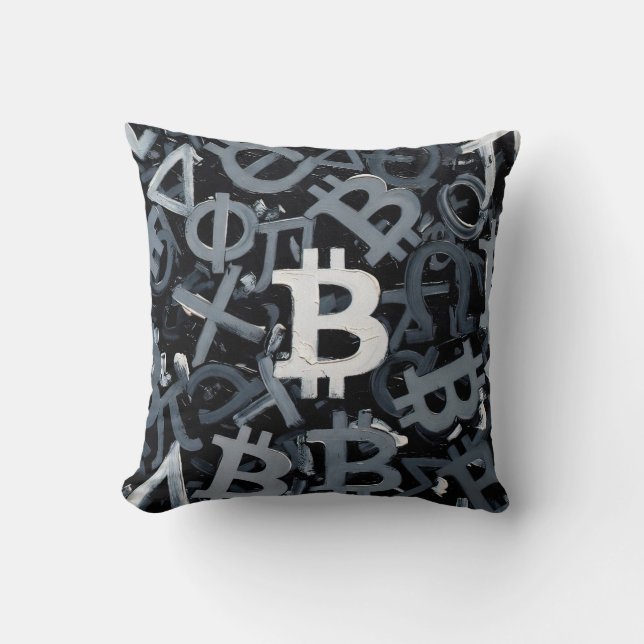 Symbols of Bitcoin (Style: A) Throw Pillow (Front)