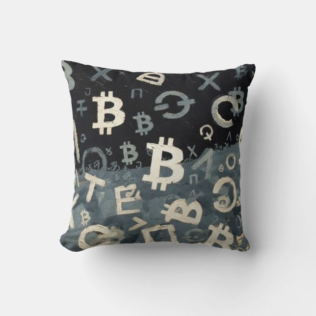 Symbols of Bitcoin (Style: D) Throw Pillow (Front)