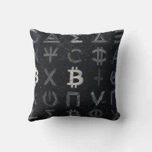 Symbols of Bitcoin (Style: E) Throw Pillow