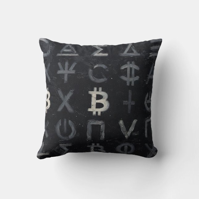 Symbols of Bitcoin (Style: E) Throw Pillow (Back)