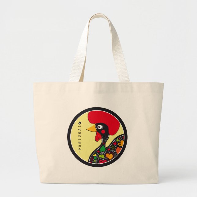 Symbols of Portugal - Rooster Large Tote Bag (Front)