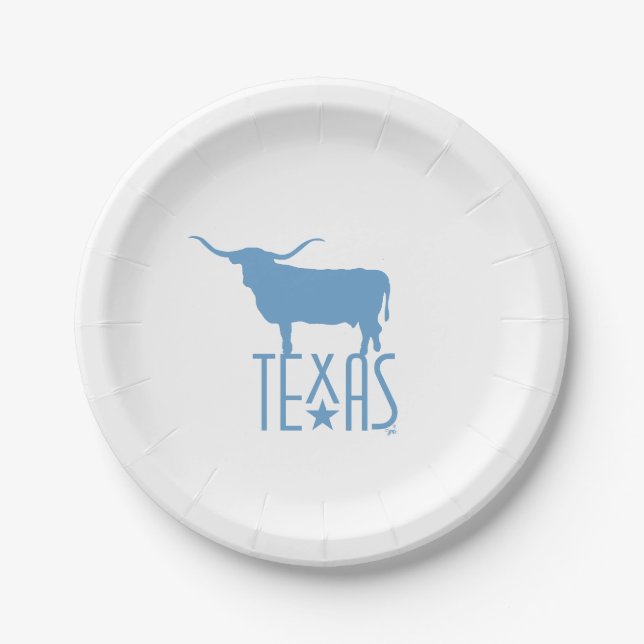 Symbols of Texas, Longhorn, blue Paper Plate (Front)