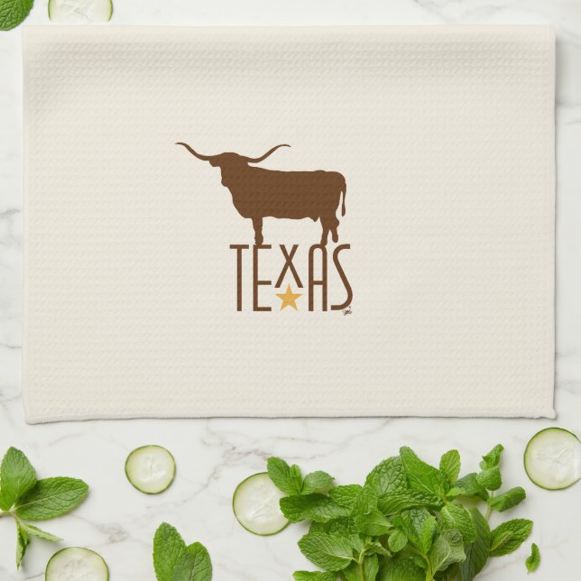 Symbols of Texas, Longhorn, brown Kitchen Towel (Folded)