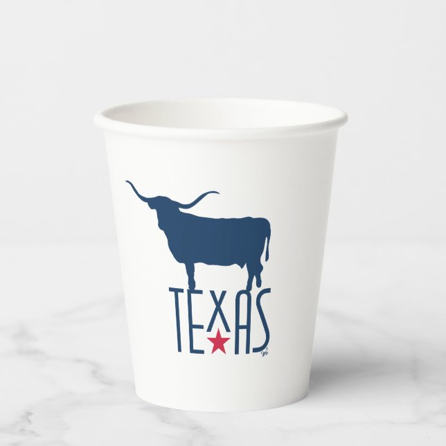 Symbols of Texas, Longhorn, navy Paper Cups (Front)