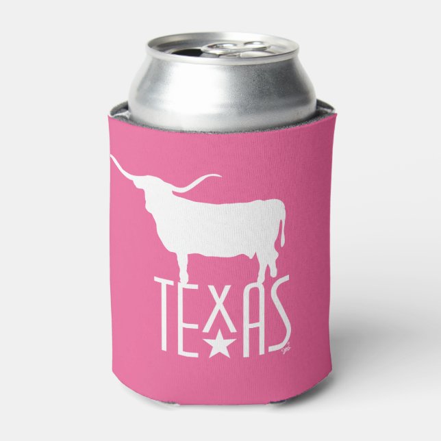 Symbols of Texas, Longhorn, pink Can Cooler (Can Front)