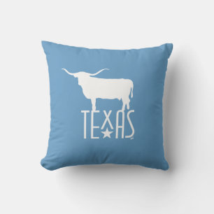 Symbols of Texas, Longhorn white, blue background Throw Pillow