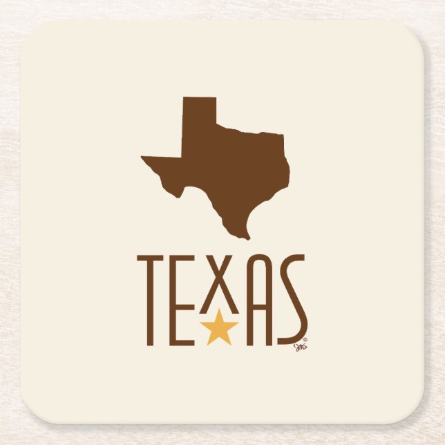 Symbols of Texas, State of Texas, brown Square Paper Coaster (Front)