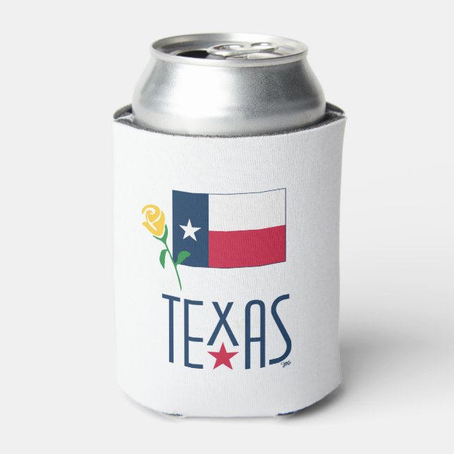 Symbols of Texas, Texas Flag and Yellow Rose Can Cooler (Can Front)