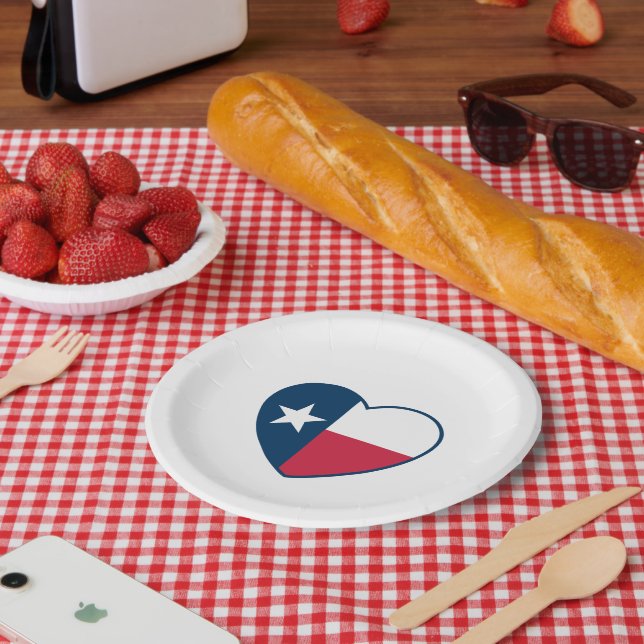 Symbols of Texas, Texas Flag, Heart Paper Plate (Picnic)