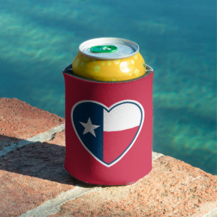 Symbols of Texas, Texas Flag, Heart - Red Can Cooler