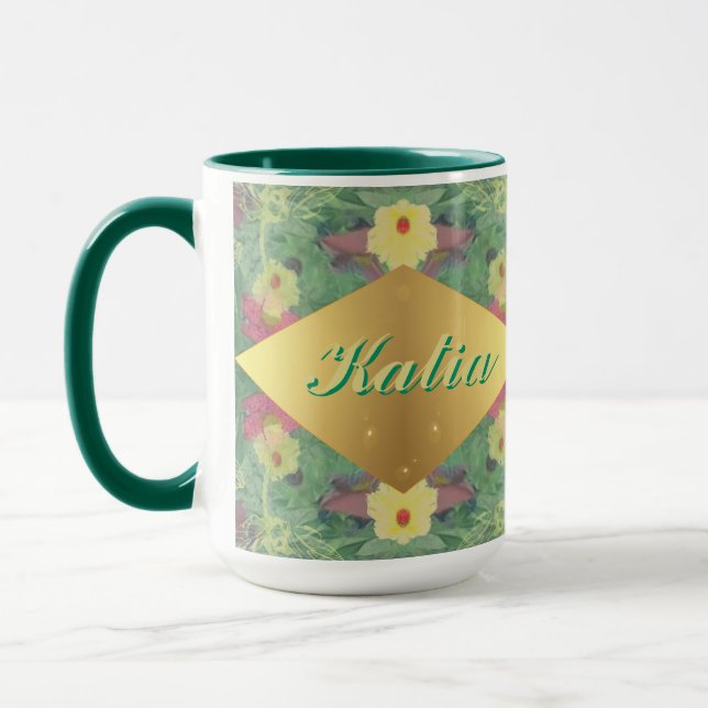 Symétrie florale avec nom Mug (Gauche)