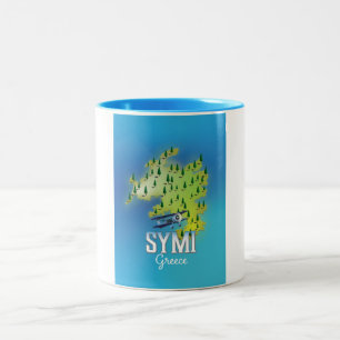 Symi Island Map Greece travel poster. Two-Tone Coffee Mug