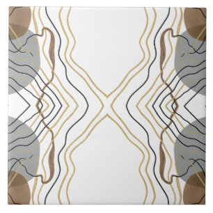 Symmetric Artsy Gold Line Art Neutral Grey Brown  Tile