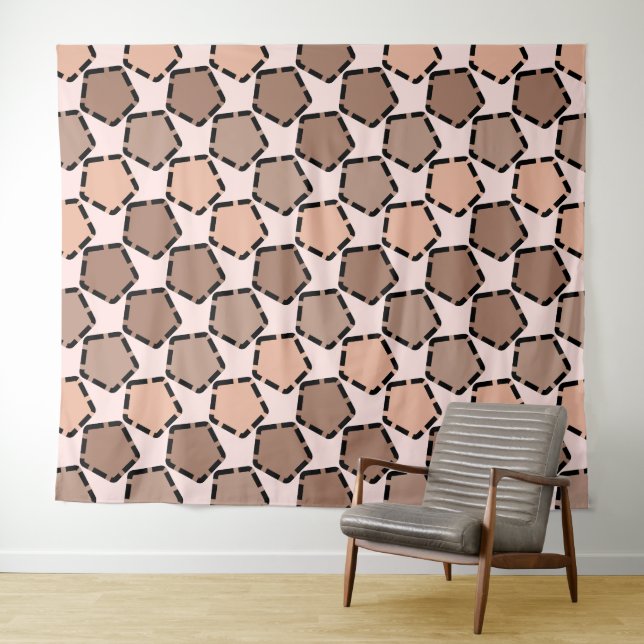 Symmetric Brown Pentagons with Dashed Borders Tapestry (In Situ (Horizontal))
