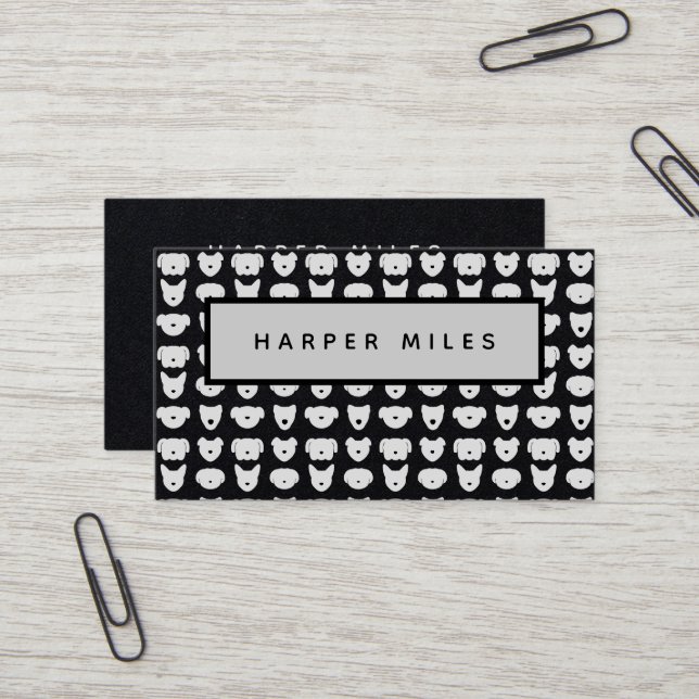 Symmetric dog logo pattern black business card (Front/Back In Situ)