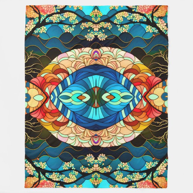 SYMMETRIC FOREST JAPANESE ART STYLE FLEECE BLANKET (Front)