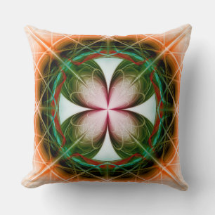 Symmetric green flowery ornament throw pillow