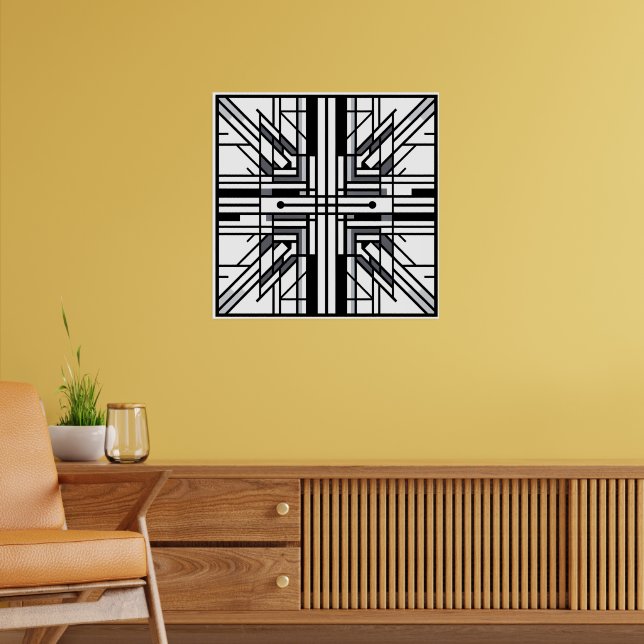 Symmetric Grid Geometry – Black & White Abstract L Poster (Living Room 2)