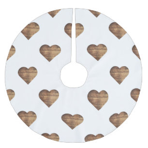 Symmetric Large Rustic Brown Wooden Hearts Brushed Polyester Tree Skirt