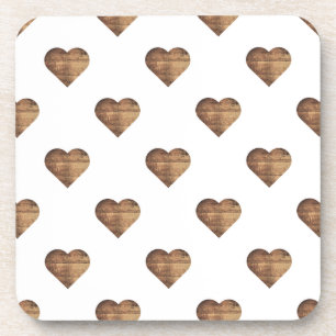 Symmetric Large Rustic Brown Wooden Hearts Coaster