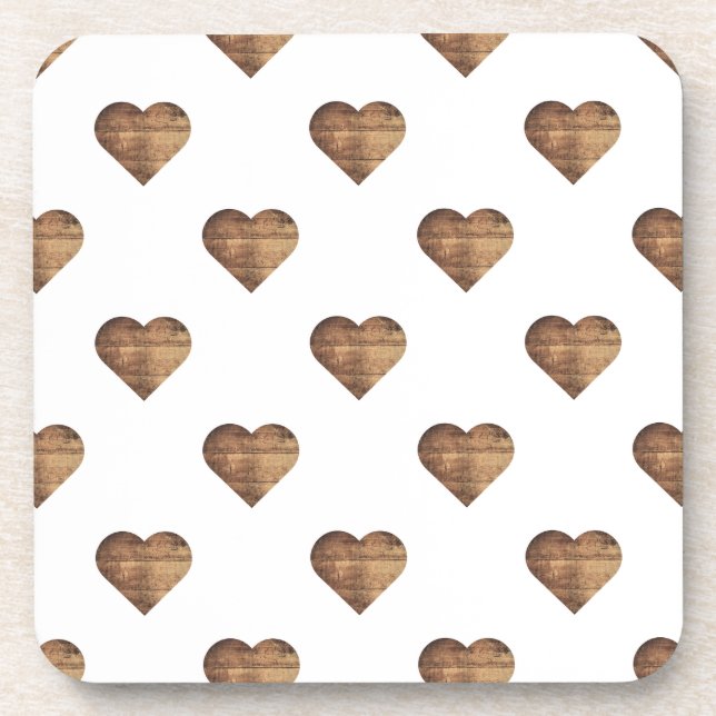 Symmetric Large Rustic Brown Wooden Hearts Coaster (Front)
