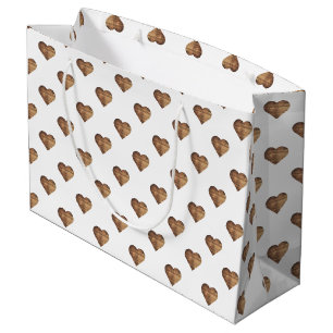 Symmetric Large Rustic Brown Wooden Hearts Gift Bag