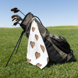 Symmetric Large Rustic Brown Wooden Hearts Golf Towel