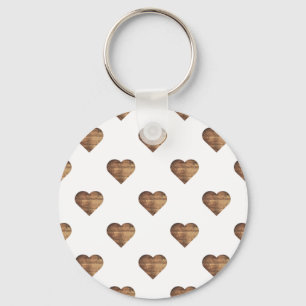 Symmetric Large Rustic Brown Wooden Hearts Keychain