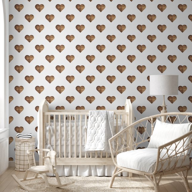 Symmetric Large Rustic Brown Wooden Hearts Wallpaper (Kids)