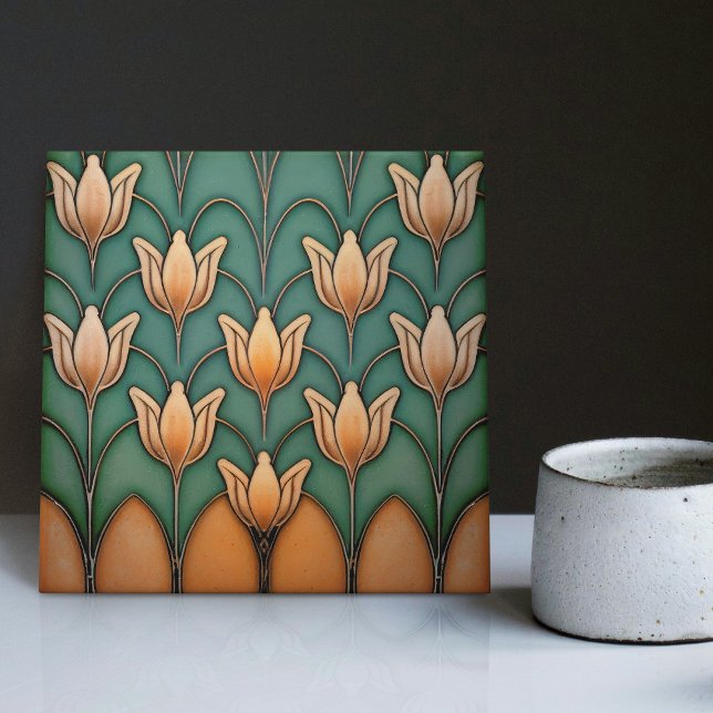 Symmetric Orange Tulips Wall Decor Art Deco Tile (Creator Uploaded)