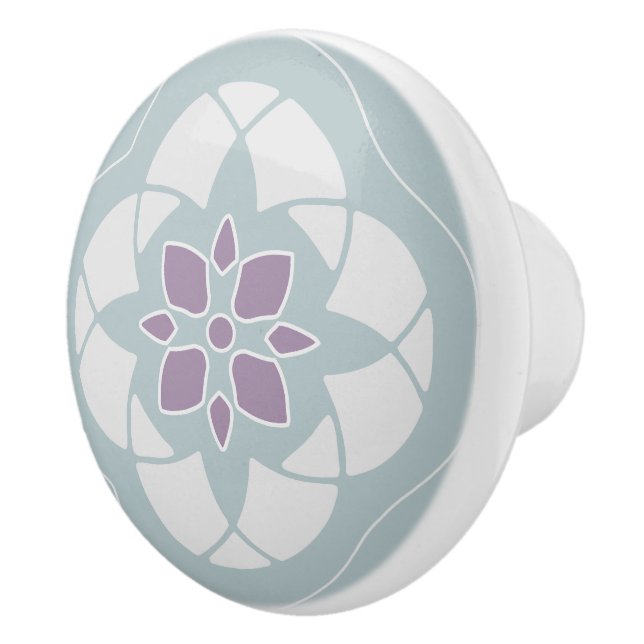 Symmetric Pink Flower Tiled Pattern on Sage Ceramic Knob (Right)