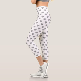 Symmetric Small Concrete Grey Hearts on White Capri Leggings