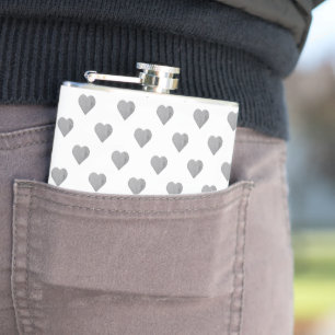 Symmetric Small Concrete Grey Hearts on White Hip Flask