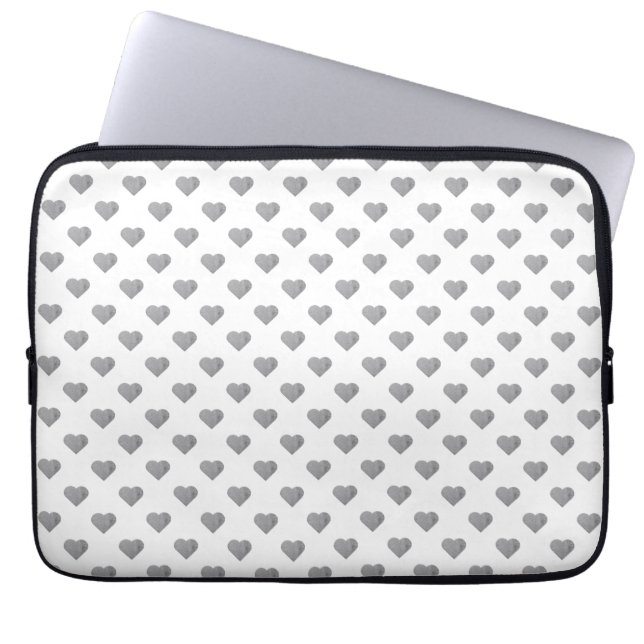 Symmetric Small Concrete Grey Hearts on White  Laptop Sleeve (Front)