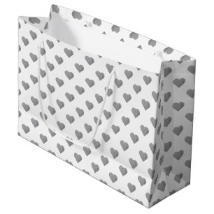 Symmetric Small Concrete Grey Hearts on White Large Gift Bag