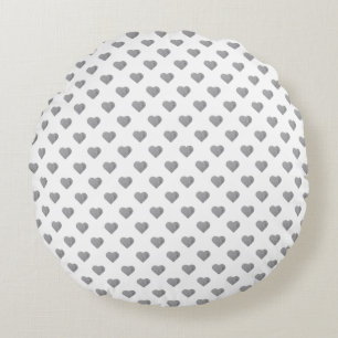 Symmetric Small Concrete Grey Hearts on White  Round Pillow
