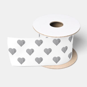Symmetric Small Concrete Grey Hearts on White Satin Ribbon