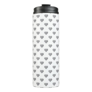 Symmetric Small Concrete Grey Hearts on White  Thermal Tumbler