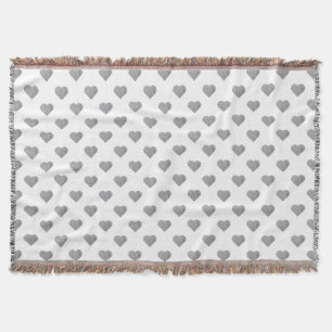 Symmetric Small Concrete Grey Hearts on White  Throw Blanket