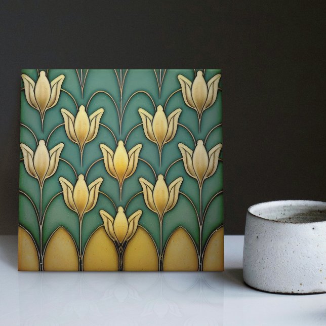 Symmetric Yellow Tulips Wall Decor Art Deco Tile (Creator Uploaded)