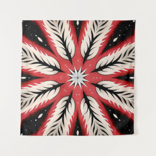 Symmetrical Abstract Motif in Red and Black Tapestry