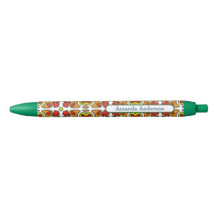 Symmetrical Abstract Pattern Hearts Custom Black Ink Pen