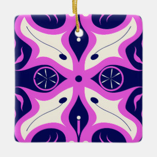 Symmetrical Abstract Pattern in Purple and White Ceramic Ornament