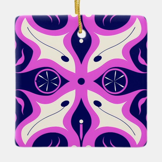 Symmetrical Abstract Pattern in Purple and White Ceramic Ornament (Front)
