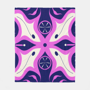 Symmetrical Abstract Pattern in Purple and White Fleece Blanket