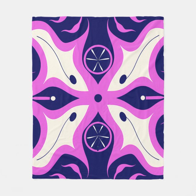Symmetrical Abstract Pattern in Purple and White Fleece Blanket (Front)