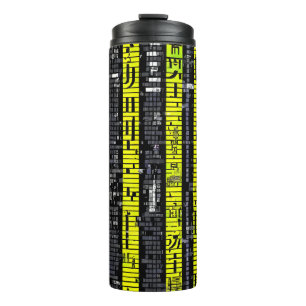 Symmetrical Abstract Pattern in Purple and White Thermal Tumbler